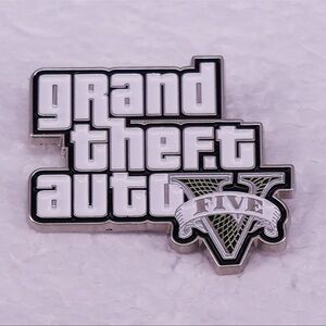 Grand Theft Auto Five Enamel Pin, Metal, Silver and White Enamel Pin